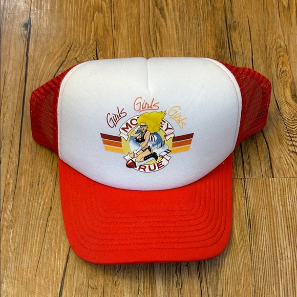 Accessories - Motley Crue Girls Girls Girls Adjustable Trucker Cap Red/White New